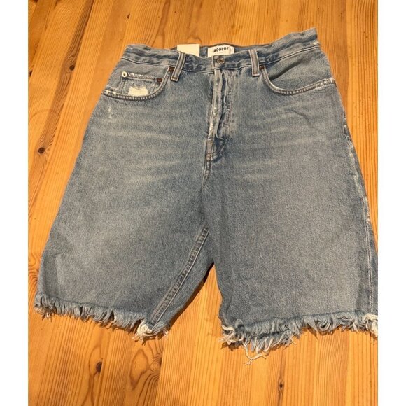 Agolde 90S Pinch Waist Raw-Cut Denim Bermuda Shorts Size 28 - Picture 4 of 6